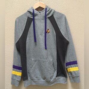 Los Angeles Lakers Embroidered Grey Hooded Quarter-Zip Mens Size Large